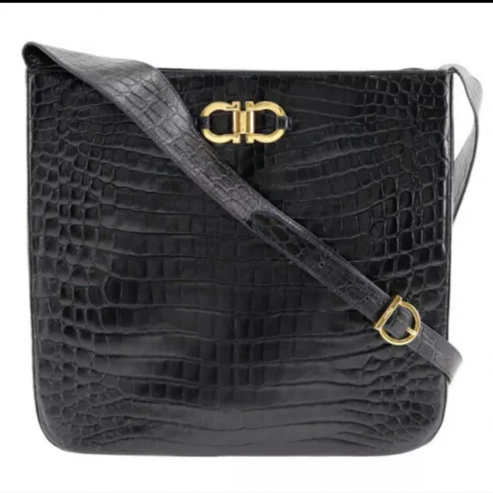 Salvatore Ferragamo Gancini Crocodile Embossed Shoulder Bag [NV/VG] LTD